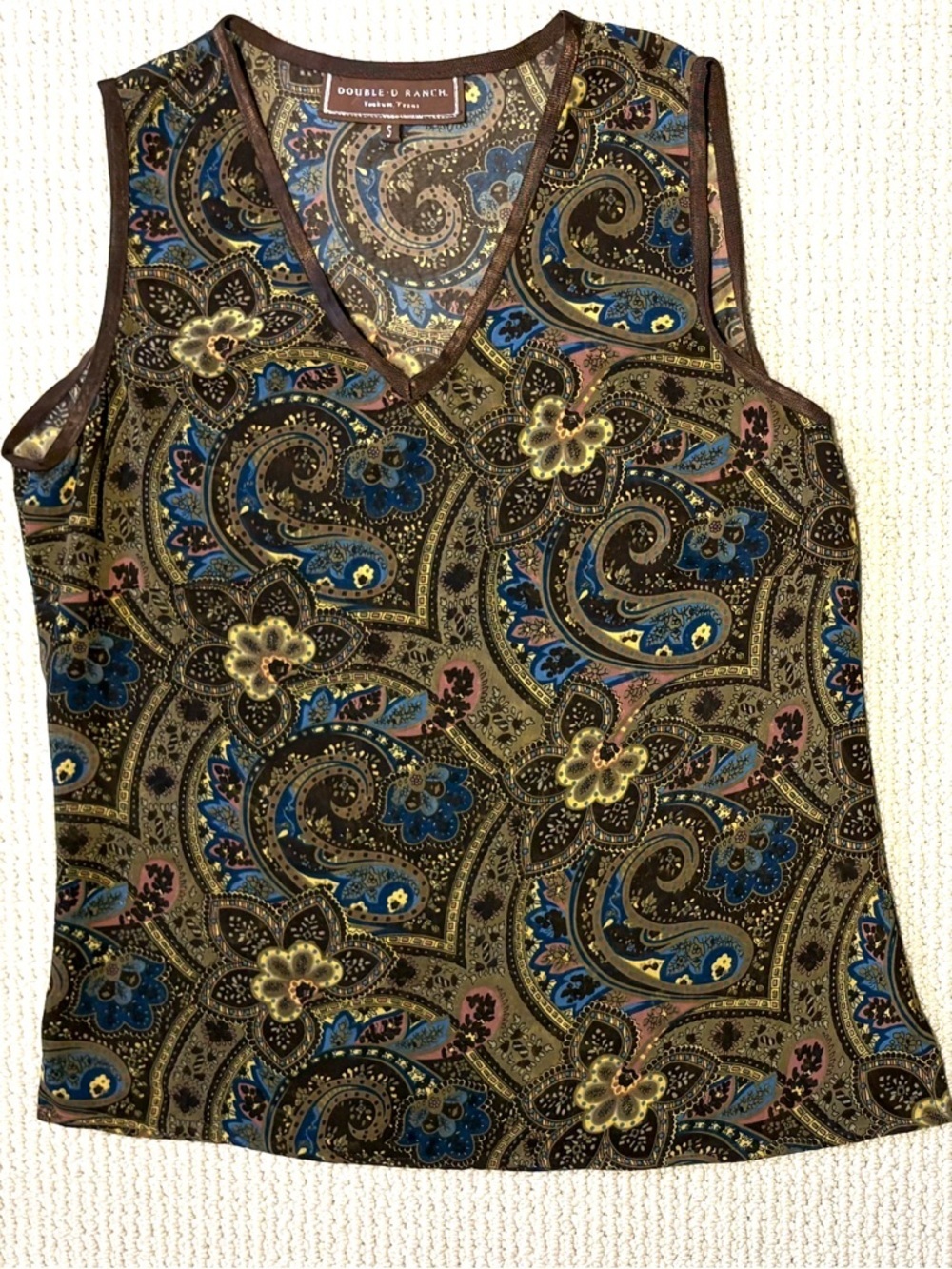 Double D Ranch Y2K Woodlands Paisley Georgette Tank Top Womens S Coastal Cowgirl